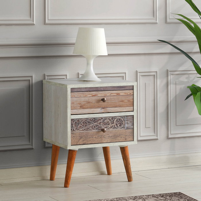 Hanah Home Mesilla de Noche Malmo Blanco y Nogal 40x55x35 cm